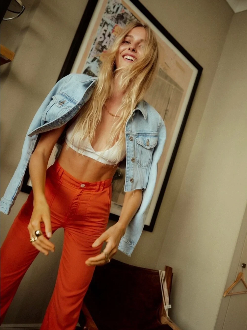 Orange linen high rise wide leg Zara Pants size medium